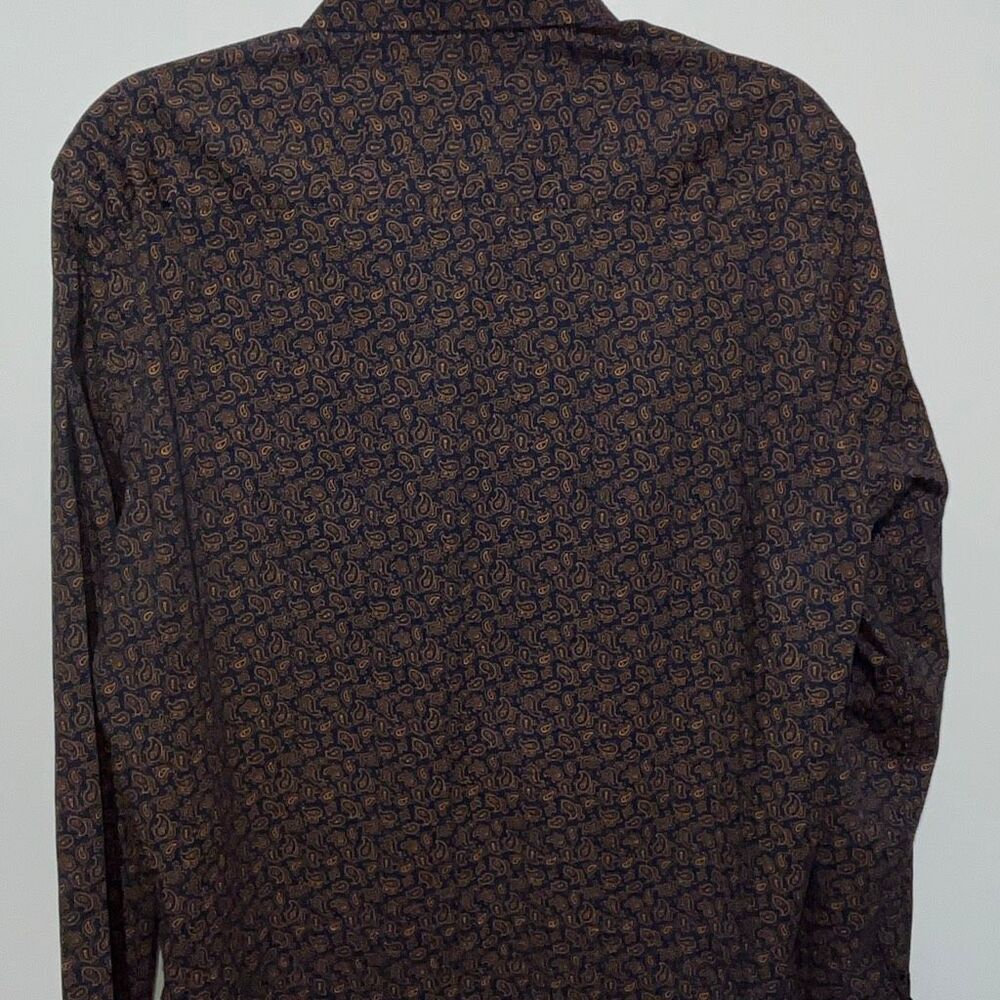 Consequence Mens Yellow Navy Paisley Collared Long Sleeve Button Up Shirt Medium - Picture 5 of 9